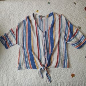 Striped Tie Front Top